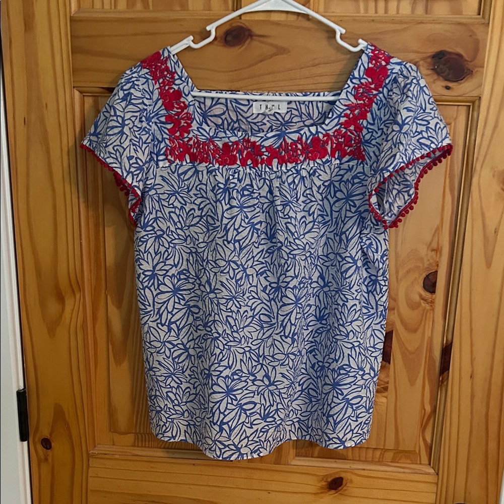 THML Blue and Red Floral Blouse